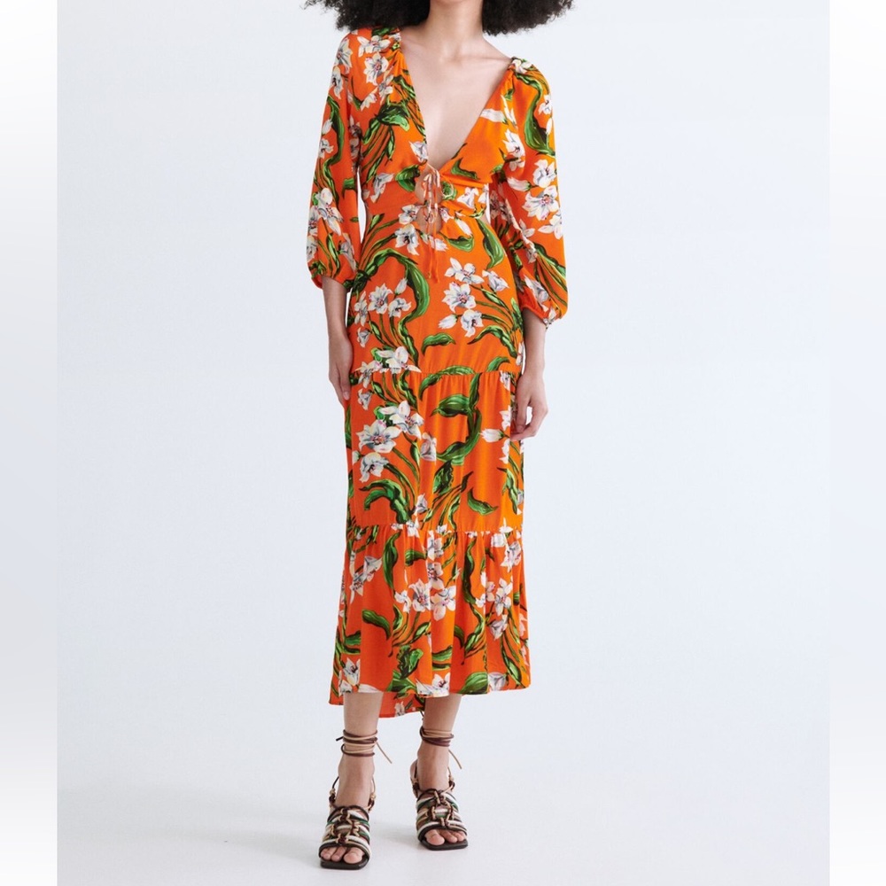 Zara Tropical Cut Out Maxi Dress